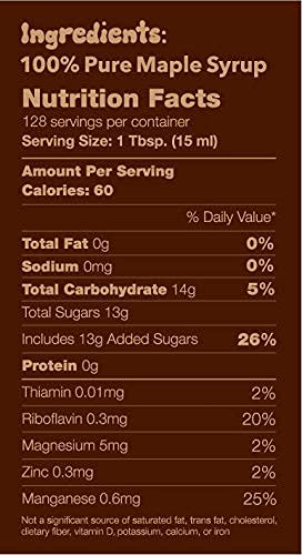 100% 1/2 Tree Juice Pure Grade A Maple Syrup | All Natural, Non GMO, Vegan, Gluten Free, Vegetarian, Paleo | Gallon Jug
