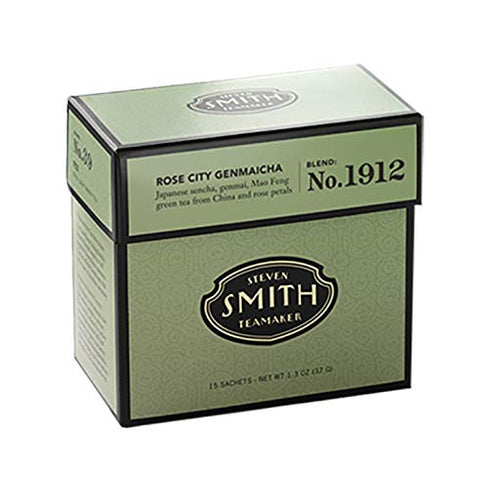 Smith Teamaker | Rose City Genmaicha No. 1912 - Sencha, Genmai, Mao Feng Green Tea & Rose Petals, 15 Sachets
