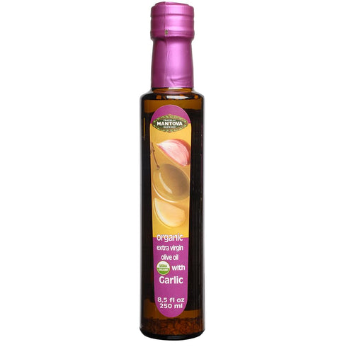 Mantova USDA Organic Garlic Extra Virgin Olive Oil (EVOO), Cold-Pressed, Imported from