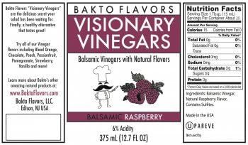 12.7 Oz Bakto Flavors Visionary Vinegars - Raspberry - Kosher Balsamic Vinegar with Natural Raspberry Flavor - Fl