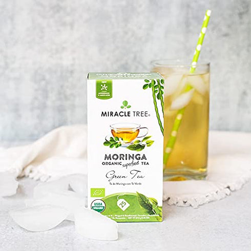 Miracle Tree Organic Moringa Superfood Tea, 25 Individually Sealed Tea Bags, Green Tea, Vegan
