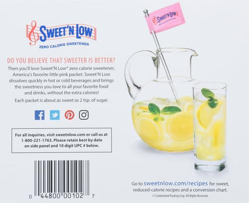 Packets, 100 Packets (Pack 2) Sweet'N Low Zero Calorie Sweetener Ct, Kosher & Gluten Free, Low Glycemic Index