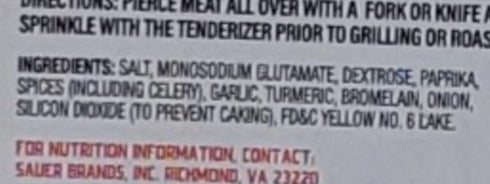 14.75 oz SAUER'S SEASONED MEAT TENDERIZER BLEND