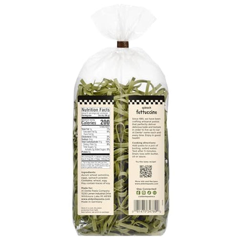 12oz (Pack 6) Al Dente Spinach Fettuccine All-Natural, Hand-Crafted Egg Pasta. Delicious and Versatile - Classic Pasta