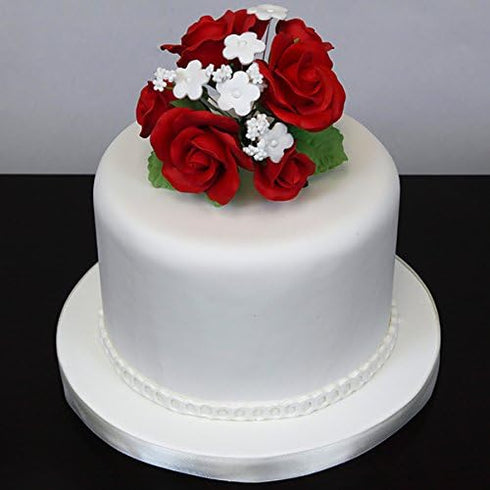 1 Count, Global Sugar Art Garden Rose Sugar Cake Flowers Topper Bouquet, Red with White Filler Flowers, by Chef Alan