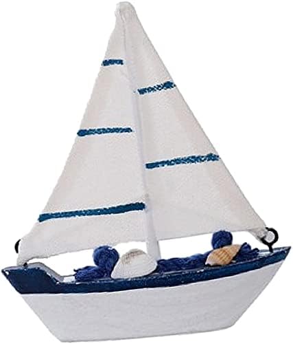 koTTIYA Sailboat Nautical Theme Wood Ship Model Mini Figurines Wooden Cake Topper for Mediterranean Home Furnishing
