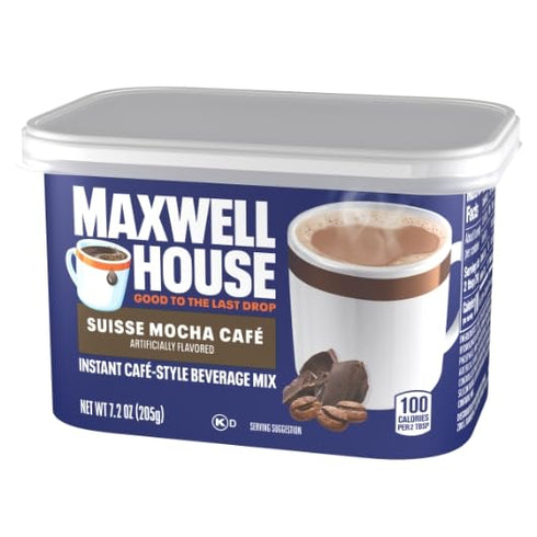 7.2 oz (Pack 4) Maxwell House International Suisse Mocha Cafe Beverage Mix, Caffeinated, Can