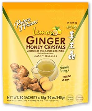 30 Prince of Peace Instant Lemon Ginger Honey Crystals, Sachets Instant Hot or Cold Beverage Easy to Brew Ginger