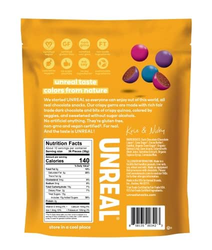 (3 11oz UNREAL Dark Chocolate Quinoa Gems Value Size Bags) | Vegan, Colors from Nature | Fair Trade, Non-GMO | Gluten