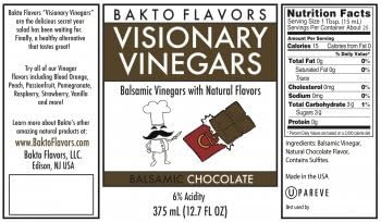 12.7 Oz Bakto Flavors Visionary Vinegars - Chocolate - Kosher Balsamic Vinegar with Natural Chocolate Flavor - Fl
