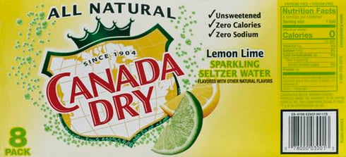 12 8 Count Canada Dry Lemon Lime Sparkling Seltzer Water, Fluid Ounce Can