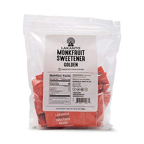 Lakanto Golden Monk Fruit Sweetener with Erythritol Packets - Raw Cane Sugar