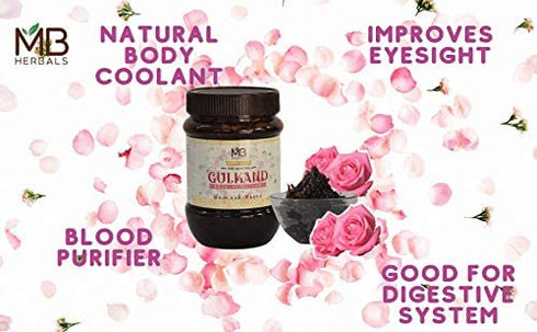 1.1 lb 500g MB Herbals Gulkand / - Sun-Cooked Damask Rose Pet Jam with Mishri & Cardamom | Sweet Delight for Desserts