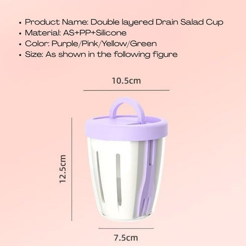 500ml Portable Salad Fruit Cup with Fork Leakproof To-Go Breakfast Yogurt Cup Double-Layer Strainer Design for Picnic