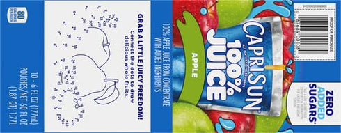100% 10 6 oz Capri Sun Juice Apple All-Natural Juice from Concentrate with added ingredients, ct Box, fl Pouches