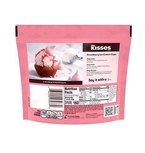 Summertime (9 Oz), Pack 3 Hershey's Kisses Strawberry Ice Cream Cone Candy Share Bag Limited Edition