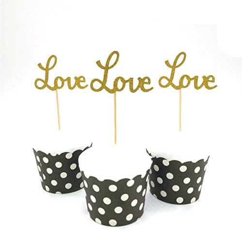 24pcs Gold Love Cupcake Topper - Valentine's Day Decoration for Birthday and Wedding Party