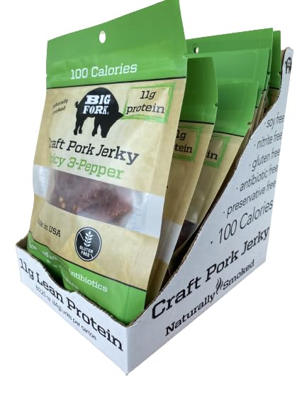 3-Pepper 100% 8 (2.25 oz Big Fork Craft Pork Jerky Spicy Flavor | Bacon-Inspired, Small-Batch Jerky Made from Berkshire