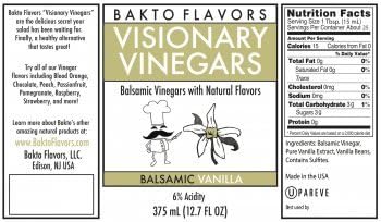 12.7 Oz Bakto Flavors Visionary Vinegars - Vanilla - Kosher Balsamic Vinegar with Natural Vanilla Flavor - Fl