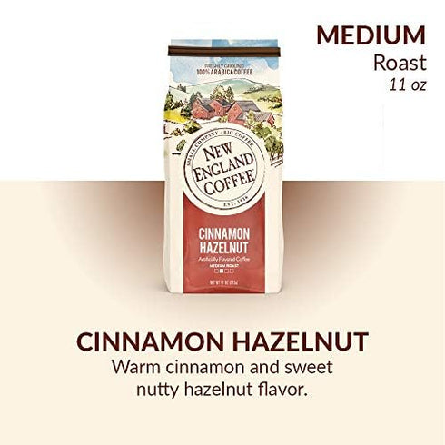 11oz (Pack 1) New England Coffee Cinnamon Hazelnut Medium Roast Ground Coffee, Bag