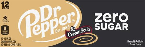 12 oz. 12 Pack (Pack 2) Dr Pepper and Cream Soda Zero Sugar Soda, fl. Cans