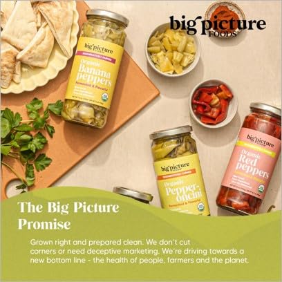 Big Picture Foods 12oz (340g) Big Picture Organic Pepperoncini/Whole in Jar - Zesty Macedonian Green Peppers