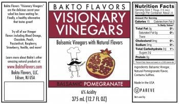 12.7 Oz Bakto Flavors Visionary Vinegars - Pomegranate - Kosher Balsamic Vinegar with Natural Pomegranate Flavor - Fl