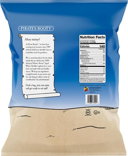 1oz (Pack 6) Pirates Booty Cheese Puffs, Healthy Kids Snacks, Real Aged White Cheddar, Individual Snack Sized Bags
