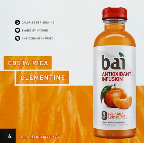 18 Oz (pack 6) Bai Flavored Water, Costa Rica Clementine, Antioxidant Infused Drinks, Fl