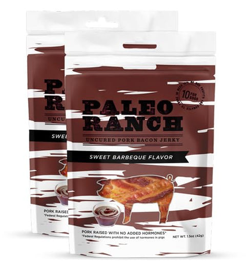 PALEO RANCH Uncured Bacon Jerky, Sweet BBQ, No Added Hormones, No Preservatives,