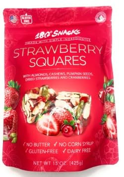 180 Snacks, Strawberry Squares, with Almonds, Cashews, Pumpkin Seeds, Dried Strawberries and