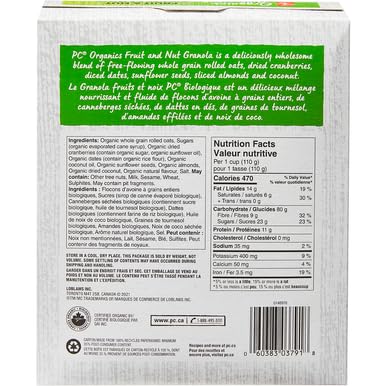 Loblaws Inc. 325g/11.3 oz. President's Choice Organics Fruit & Nut Granola, Box (Imported from Canada)