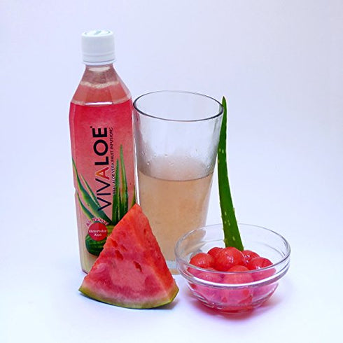 VIVALOE 16.9 oz./500 mL, 12 Count Watermelon Flavor Aloe Beverage All Natural Aloe Juice, fl.