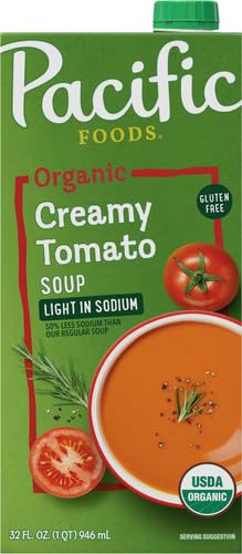 32 oz (Pack 4) Pacific Foods Organic Creamy Light in Sodium Tomato Soup, Carton