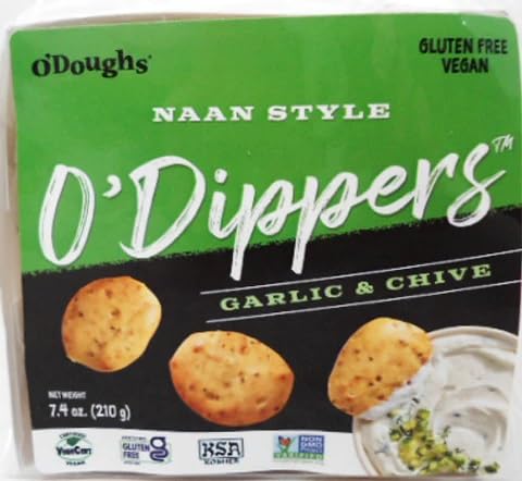 7.4oz (Pack 2) O'Doughs Gluten Free and Vegan Naan Style O'Dippers Flatbreads, GARLIC AND CHIVE