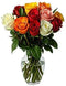 Generic Fresh Mixed Roses Bouquet with Clear Vase, 12 Fresh Stems in Yellow,