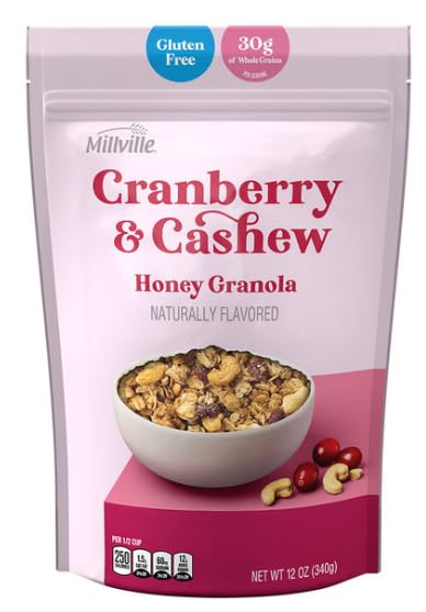 MILLVILLE Cranberry & Cashew Honey Granola Gluten Free Whole Grains