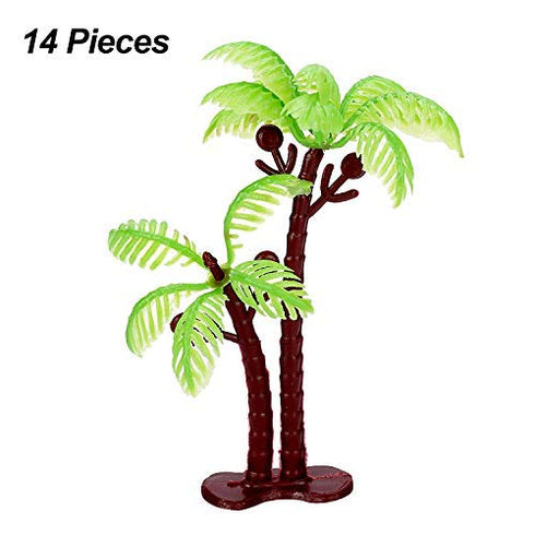 16 Jovitec Pcs Plastic Green Palm Tree Coconuts Cupcake Topper Scale Scenery Miniature Palm Tree Figurines Micro