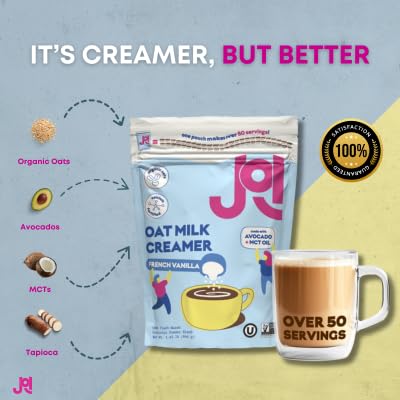 50 Oat Milk Coffee Creamer, French Vanilla. Makes over servings. Vegan, Non-Dairy, Plant Based, Kosher, Shelf-Stable