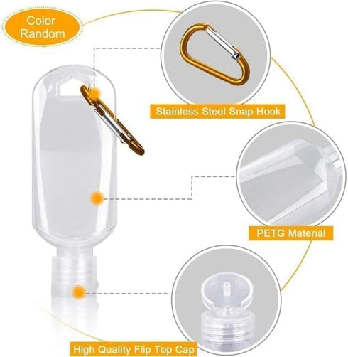 Weicoca 3Pcs 2oz/50ml Transparent Portable Hot Sauce Keychain Bottles, Refillable Travel Size Hot Sauce Keychain