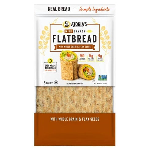 Atorias , Mini Lavash Flat Bread With Whole Grain Flax Seeds, 8 Ounce