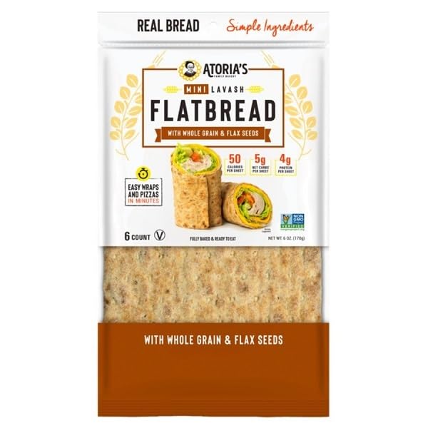 Atorias , Mini Lavash Flat Bread With Whole Grain Flax Seeds, 8 Ounce