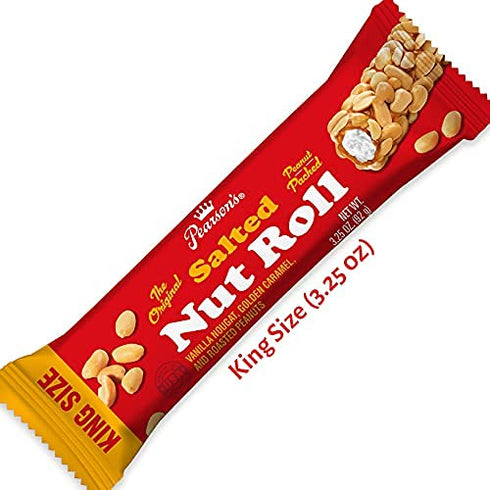 Pack 18-3.25 oz. Pearson's King Original Salted Nut Roll | Loaded With Crunchy Roasted Peanuts, Golden Caramel