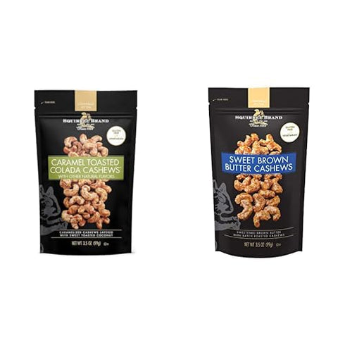 Squirrel Brand Caramel Toasted Colada Cashews 3.5 oz with sweet toasted coconut,