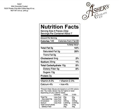 8.5 Asher Potato Chips Milk Coffee Chocolate, Ounce Bag (Milk Chocolate)