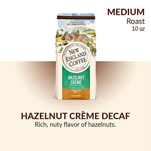 10oz (Pack 3) New England Coffee Hazelnut Creme Decaffeinated Medium Roast Ground Coffee, Bag