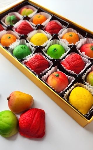 8 oz Bergen Marzipan Assorted Fruit Candy Box Gourmet Almond Paste Fruit Shapes Rich Almond Flavor, Handcrafted