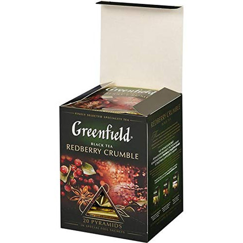 Greenfield Redberry Crumble Pyramid Collection, 20 Pyramids in Special Foil Sachets, Black Tea Specialty
