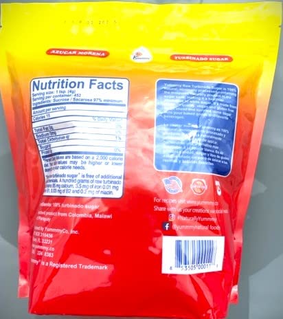Yummmy 4 Lb, (64 0z) Raw Turbinado Brown Sugar - Azucar Morena, Kosher Certified
