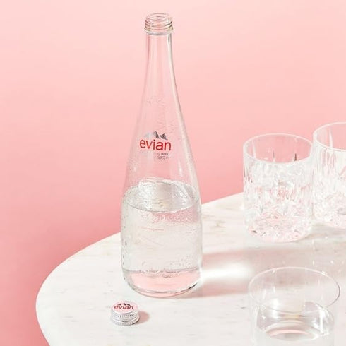 Oasis Snacks 25.4 Oz (Pack 6) Evian Still Mineral Water, Fl Glass Bottle